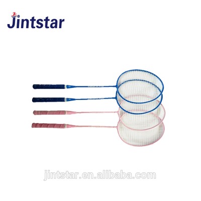 Hot sale custom two steel rackets with a plastic shuttlecock cheap badminton racket set