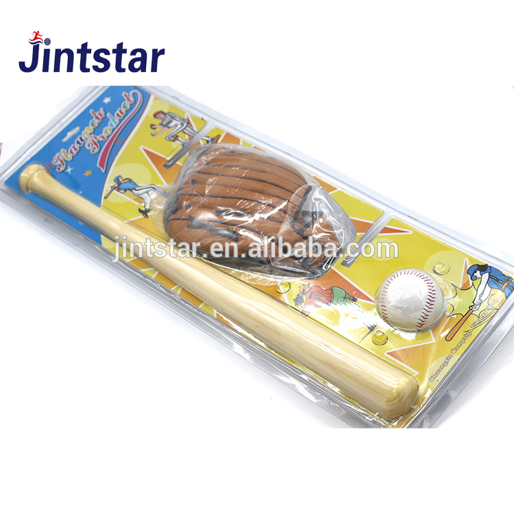 Jintstar wholesale cheap wooden baseball bat set with leather ball& glove for kids